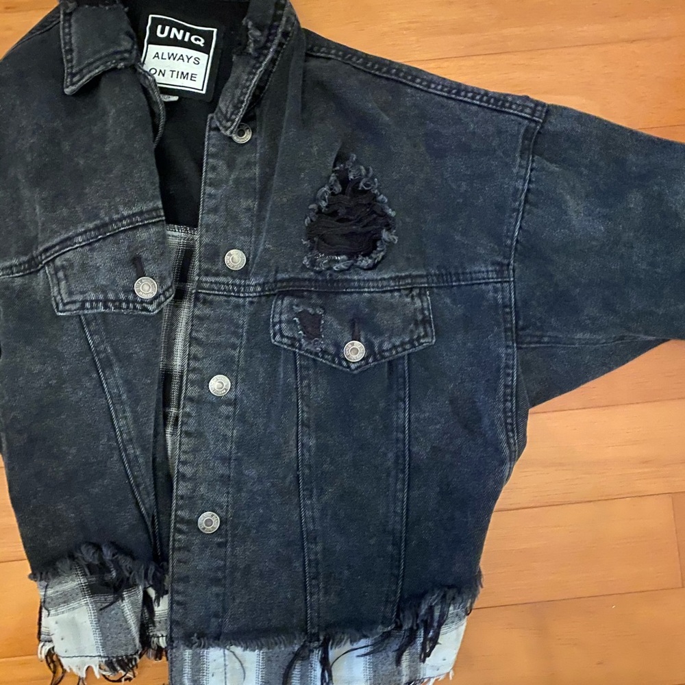 Distressed UNIQ Black Denim Jacket - Picture 2 of 6